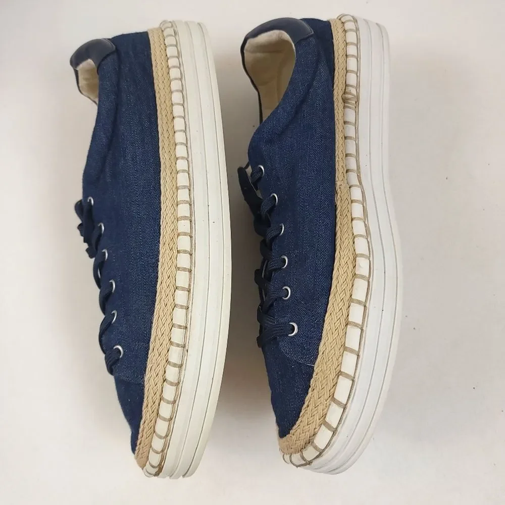Sam Edelman kavi Denim espadrille Platform Wedge sneaker shoe navy blue Size 9.5